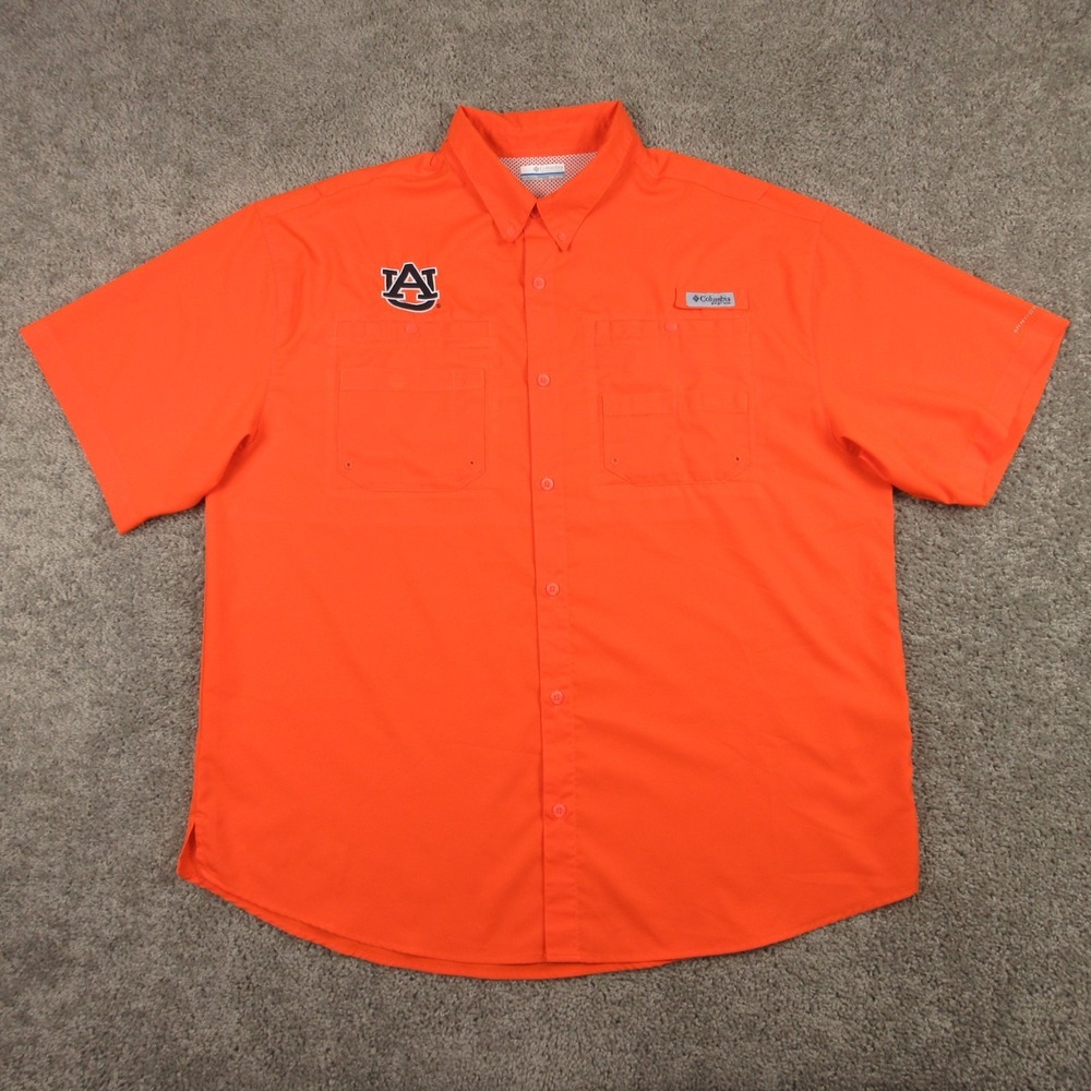 Auburn Tigers Shirt Mens 2XL Orange Columbia PFG Omni-Shade Short Sleeve Fishing